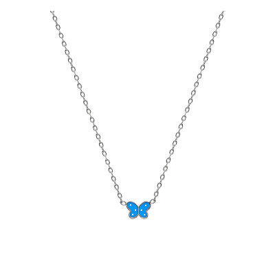Collier Papillon, Laque Bleue & Argent Rhodié 925 - Bambins