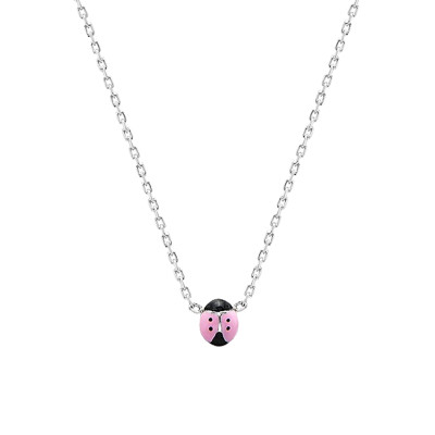 Collier Coccinelle, Laque Rose & Argent Rhodié 925 - Bambins