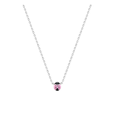 Collier Coccinelle, Laque Rose & Argent Rhodié 925 - Bambins