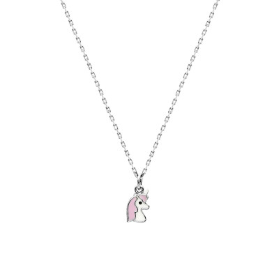 Collier Licorne, Laque Rose & Argent Rhodié 925 - Bambins