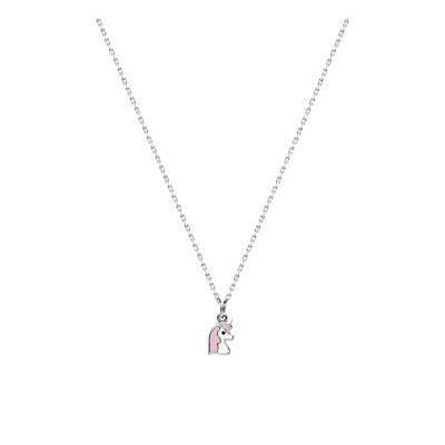 Collier Licorne, Laque Rose & Argent Rhodié 925 - Bambins