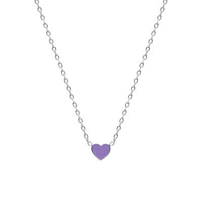 Collier Cœur, Laque Violette & Argent Rhodié 925 - Bambins