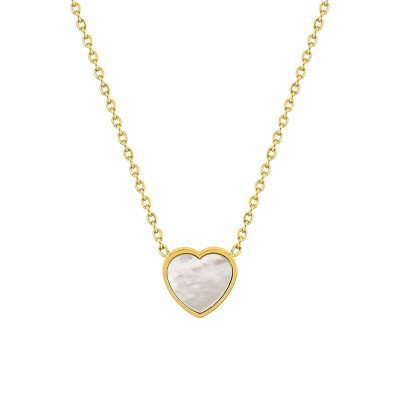 Collier Coeur, Acier doré & nacre, 45cm - Bambins