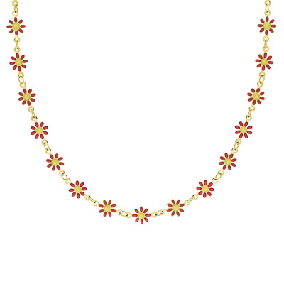Collier Fleurs Marguerites, Acier doré & résine, 43cm - Bambins