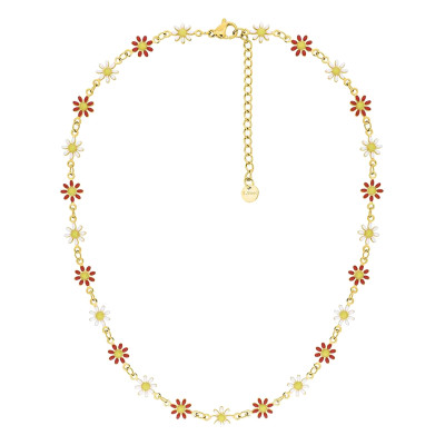 Collier Fleur Marguerite, Acier doré & résine multicolore, 43cm - Bambins