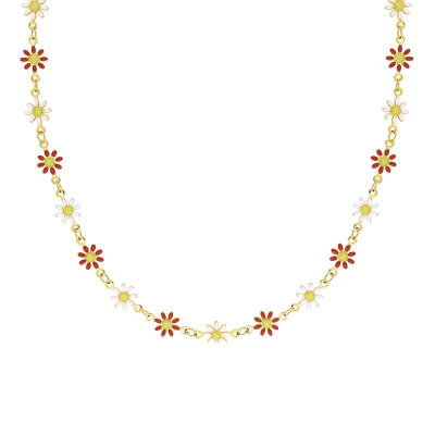 Collier Fleur Marguerite, Acier doré & résine multicolore, 43cm - Bambins