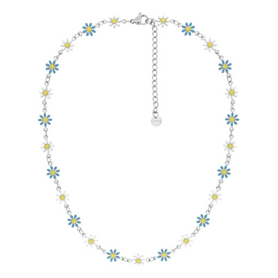 Collier Fleurs Marguerites, Acier argenté & résine, 43cm - Bambins