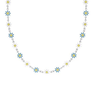 Collier Fleurs Marguerites, Acier argenté & résine, 43cm - Bambins