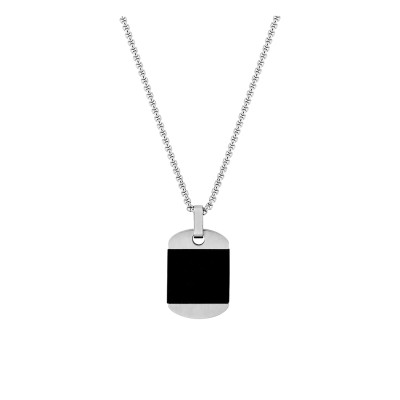 Collier Plaque militaire, Acier & Agate, 65cm - Emanessence