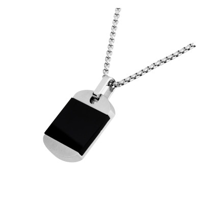 Collier Plaque militaire, Acier & Agate, 65cm - Emanessence