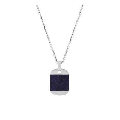 Collier Plaque militaire, Acier & Lapis lazuli, 65cm - Emanessence