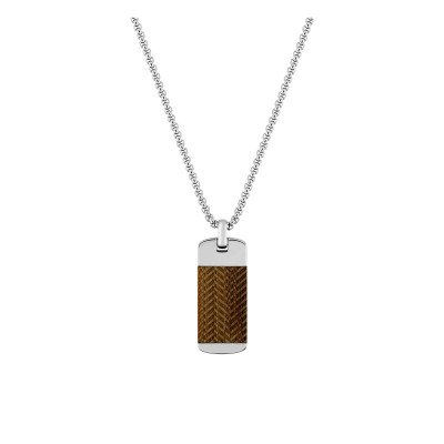 Collier Plaque militaire, Acier & Bambou, 55cm - Emanessence