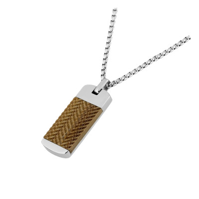 Collier Plaque militaire, Acier & Bambou, 55cm - Emanessence
