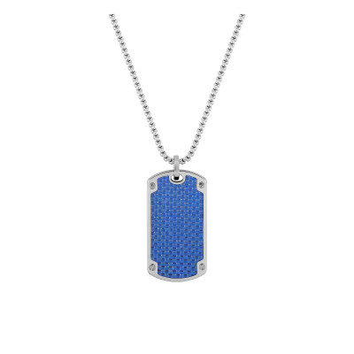 Collier Plaque militaire, Acier & Carbone bleu, 60cm - Emanessence