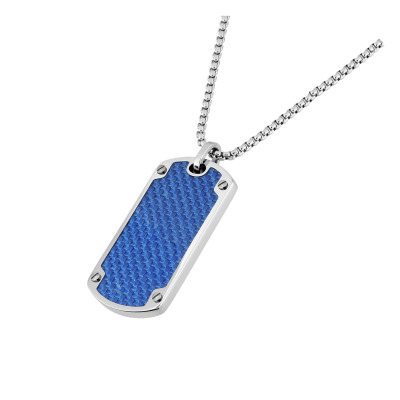 Collier Plaque militaire, Acier & Carbone bleu, 60cm - Emanessence