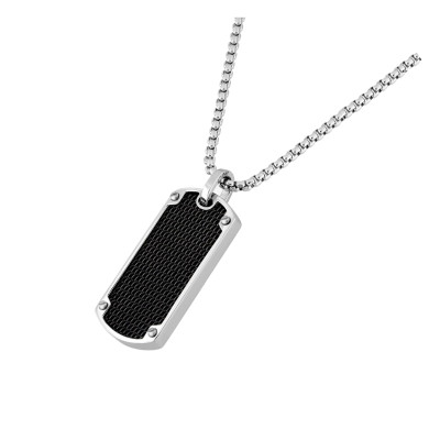 Collier Plaque militaire, Acier & Imprimé noir, 55cm - Emanessence