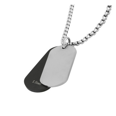 Collier Plaque militaire, Acier & Pvd noir, 55cm - Emanessence