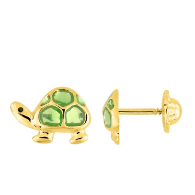 Boucles d'oreilles Tortue verte, Or jaune - Emanessence