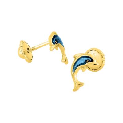 Boucles d'Oreilles Dauphins, Or Jaune 375 - Bambins