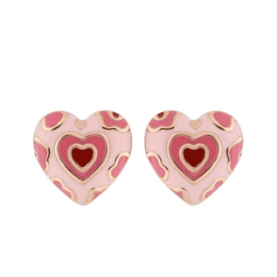 Boucles d'oreilles Coeur, Plaqué or rose & laque, 8x7mm - Bambins