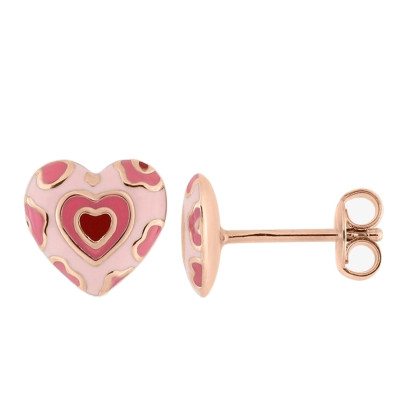 Boucles d'oreilles Coeur, Plaqué or rose & laque, 8x7mm - Bambins
