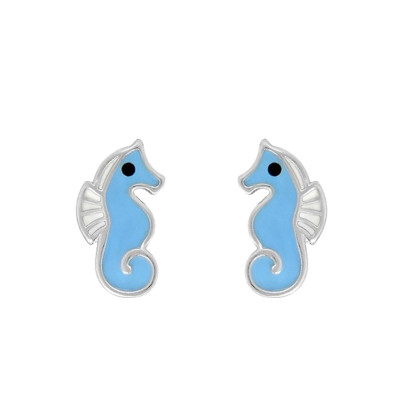 Boucles d'oreilles Hippocampe, Argent 925 & laque, 8mm - Bambins