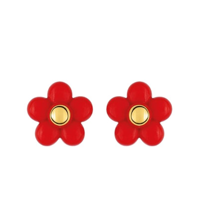 Boucles d'oreilles Fleur, Or Jaune 375 & Laque rouge - Bambins