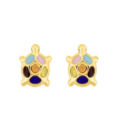 Boucles d'oreilles Tortue, Or Jaune 375 & Laque multicolore - Bambins