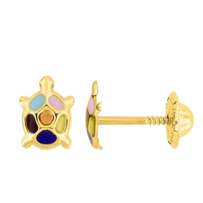 Boucles d'oreilles Tortue, Or Jaune 375 & Laque multicolore - Bambins