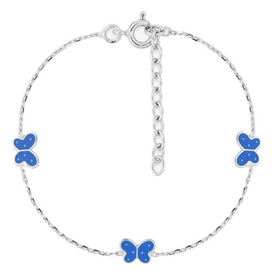 Bracelet Enfant Maille Forçat & Papillons Bleus Laqués, Argent 925 - Bambins