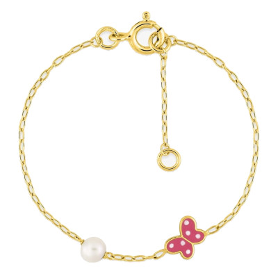 Bracelet Enfant Perle & Papillon, Or jaune 750 - Bambins