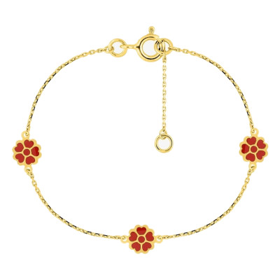 Bracelet Fleur Rose, Or Jaune 375, 16cm - Bambins