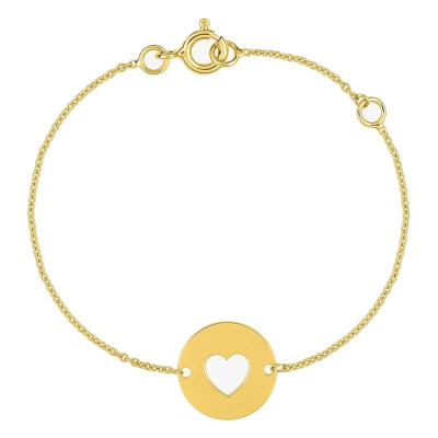 Bracelet Jeton Coeur Ajouré, Or Jaune 375, 14cm - Bambins