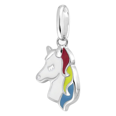 Pendentif Licorne, Argent & Laque Multicolore - Bambins