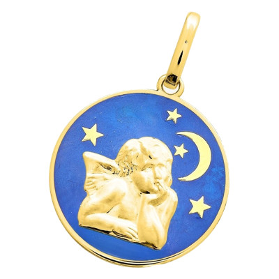 Médaille Ange de la Nuit, Or jaune 750 & Laque, 15mm - Emanessence