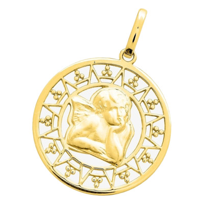 Médaille Ronde Ange, Or jaune 750, 18mm - Emanessence