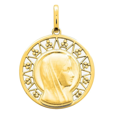 Médaille Ronde Vierge, Or jaune 750, 18mm - Emanessence