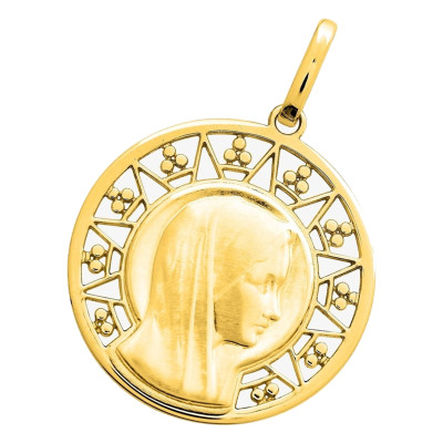 Médaille Ronde Vierge, Or jaune 750, 18mm - Emanessence