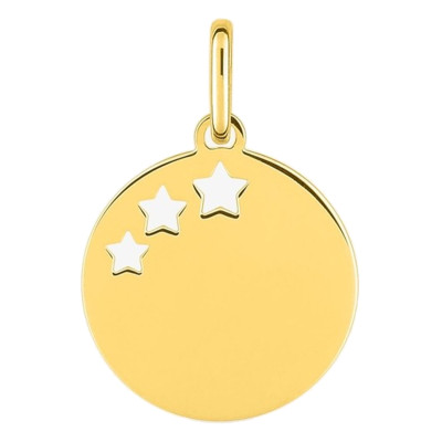 Pendentif jeton aux 3 étoiles, Or jaune, 15mm - Emanessence