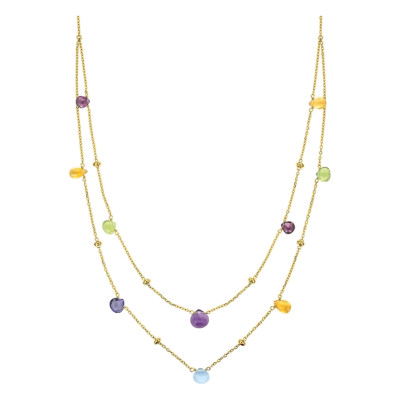 Double collier femme pierres de couleurs, Or jaune 375 - Emanessence
