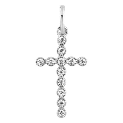 Croix stylisée, Or blanc 750 et Oxydes, 10x21mm - Emanessence