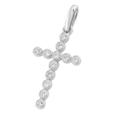 Croix stylisée, Or blanc 750 et Oxydes, 10x21mm - Emanessence
