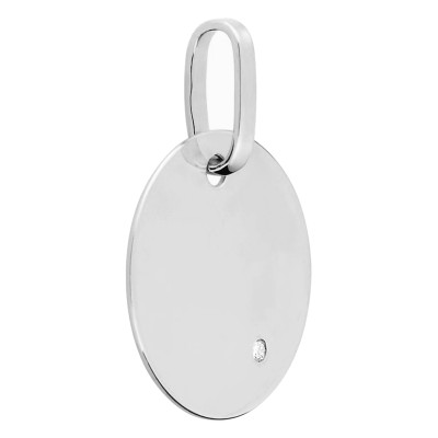 Pendentif à graver rond, Or blanc 750 & diamant, 16 & 21mm - Emanessence