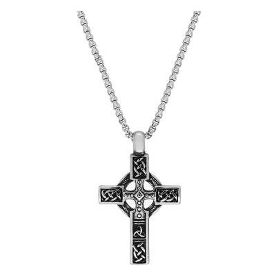 Collier Pendentif Croix, Acier noirci, 55cm - Emanessence