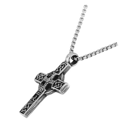 Collier Pendentif Croix, Acier noirci, 55cm - Emanessence