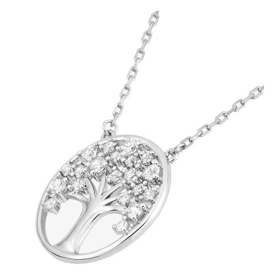 Collier Arbre de vie, Argent rhodié & Oxyde de zircons, 43cm - Emanessence