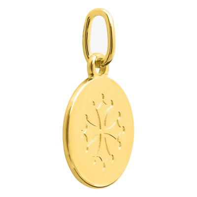 Pendentif Jeton Croix Occitane, Or Jaune 375, 15mm - Emanessence