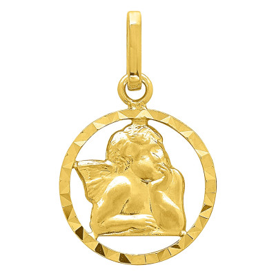 Médaille Ange Pensif Ajourée & Ciselée, Or Jaune 375, 13 mm - Emanessence