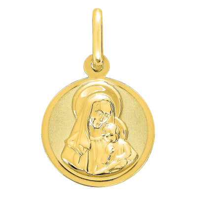 Médaille Vierge à l'enfant, Or Jaune 375, 12 mm - Emanessence