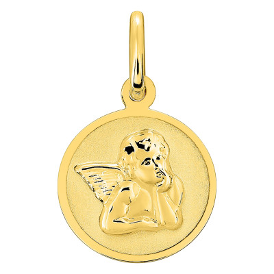 Médaille Ange Accoudé, Or Jaune 375, 12 mm - Emanessence